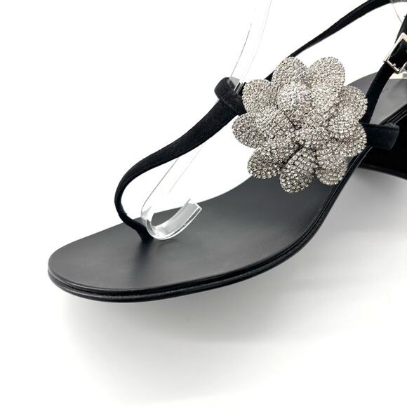 NEW Giuseppe Zanotti Phoebe Crystal Embellished Flower T Bar Sandals 38.5 - Picture 7 of 9